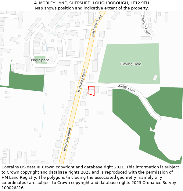 4, MORLEY LANE, SHEPSHED, LOUGHBOROUGH, LE12 9EU: Location map and indicative extent of plot