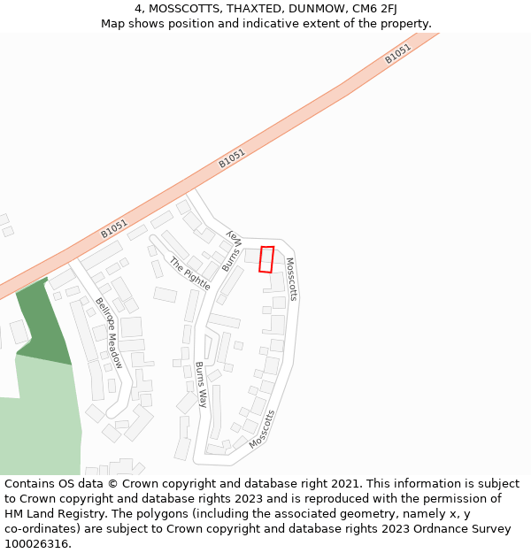 4, MOSSCOTTS, THAXTED, DUNMOW, CM6 2FJ: Location map and indicative extent of plot