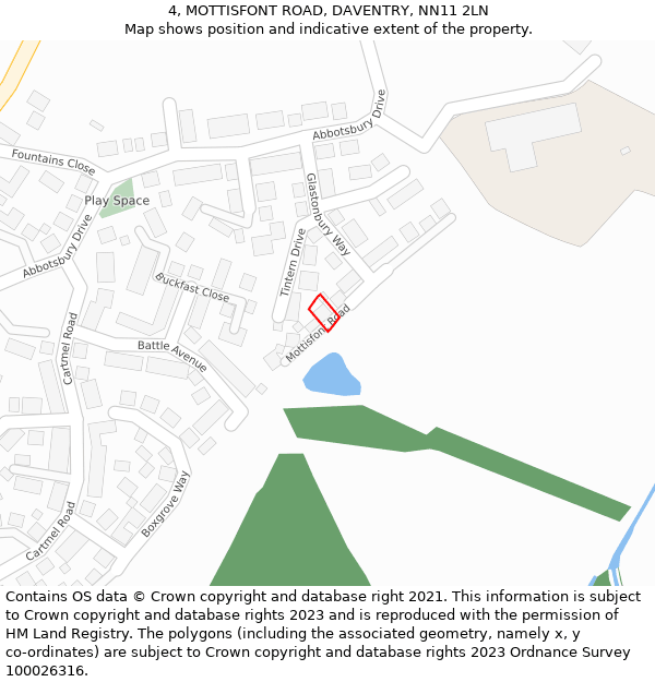 4, MOTTISFONT ROAD, DAVENTRY, NN11 2LN: Location map and indicative extent of plot