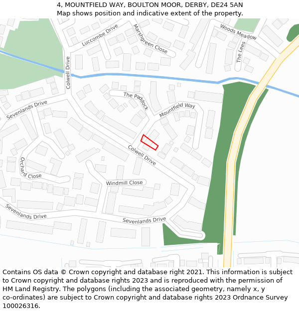 4, MOUNTFIELD WAY, BOULTON MOOR, DERBY, DE24 5AN: Location map and indicative extent of plot