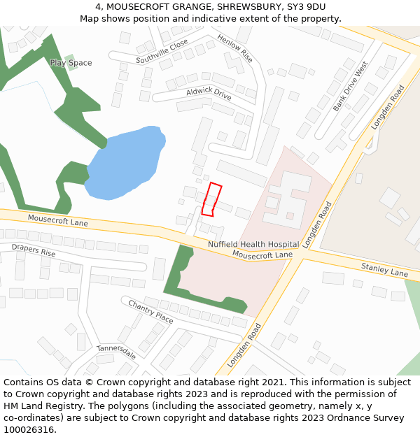 4, MOUSECROFT GRANGE, SHREWSBURY, SY3 9DU: Location map and indicative extent of plot