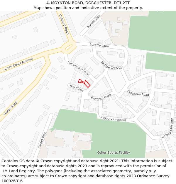 4, MOYNTON ROAD, DORCHESTER, DT1 2TT: Location map and indicative extent of plot