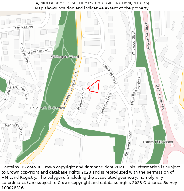 4, MULBERRY CLOSE, HEMPSTEAD, GILLINGHAM, ME7 3SJ: Location map and indicative extent of plot