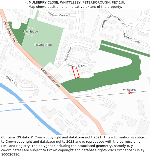 4, MULBERRY CLOSE, WHITTLESEY, PETERBOROUGH, PE7 1UL: Location map and indicative extent of plot