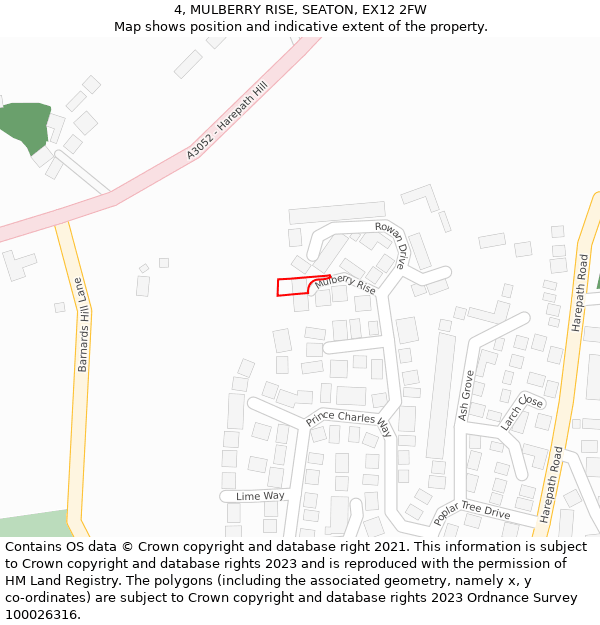 4, MULBERRY RISE, SEATON, EX12 2FW: Location map and indicative extent of plot