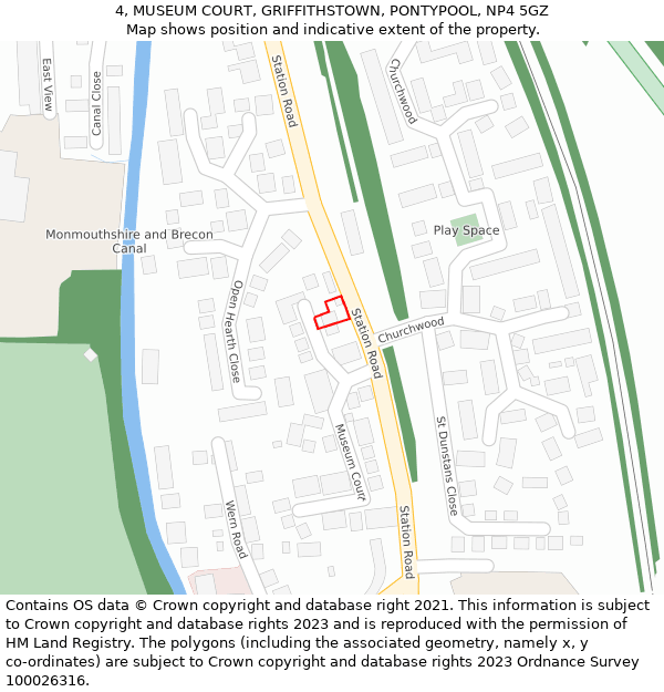 4, MUSEUM COURT, GRIFFITHSTOWN, PONTYPOOL, NP4 5GZ: Location map and indicative extent of plot