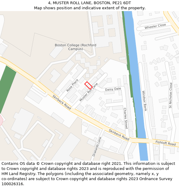 4, MUSTER ROLL LANE, BOSTON, PE21 6DT: Location map and indicative extent of plot