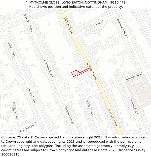 4, MYTHOLME CLOSE, LONG EATON, NOTTINGHAM, NG10 4PB: Location map and indicative extent of plot