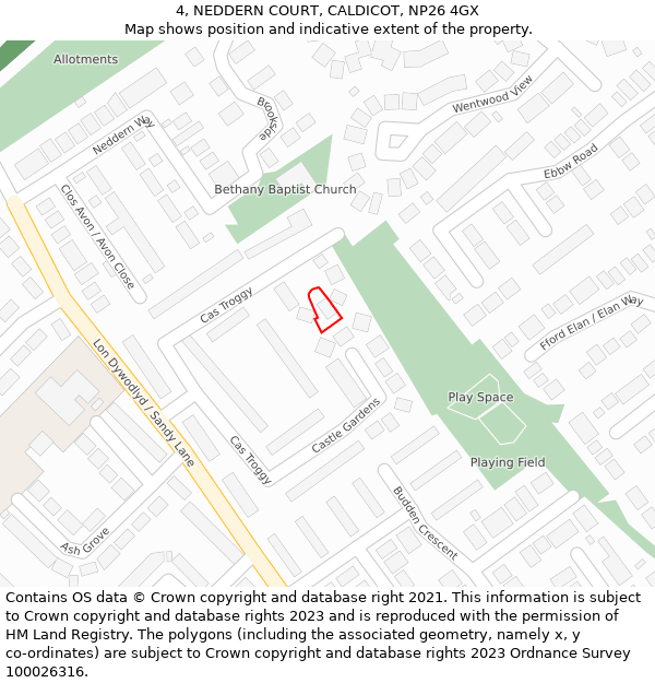 4, NEDDERN COURT, CALDICOT, NP26 4GX: Location map and indicative extent of plot