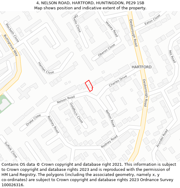 4, NELSON ROAD, HARTFORD, HUNTINGDON, PE29 1SB: Location map and indicative extent of plot