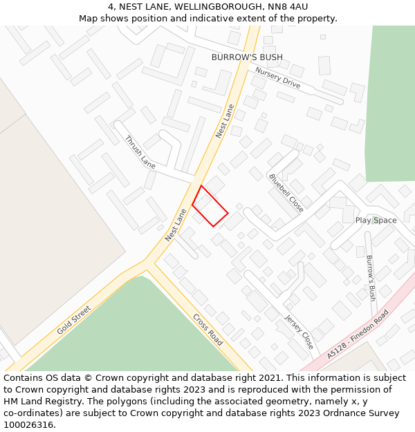 4, NEST LANE, WELLINGBOROUGH, NN8 4AU: Location map and indicative extent of plot
