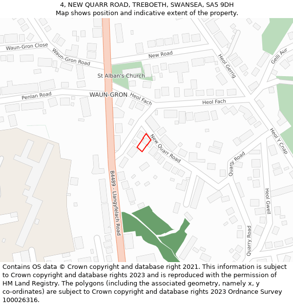 4, NEW QUARR ROAD, TREBOETH, SWANSEA, SA5 9DH: Location map and indicative extent of plot