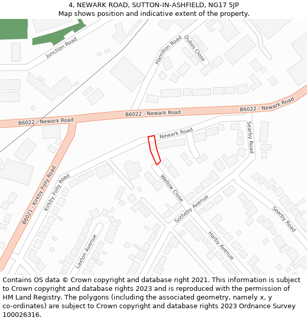 4, NEWARK ROAD, SUTTON-IN-ASHFIELD, NG17 5JP: Location map and indicative extent of plot