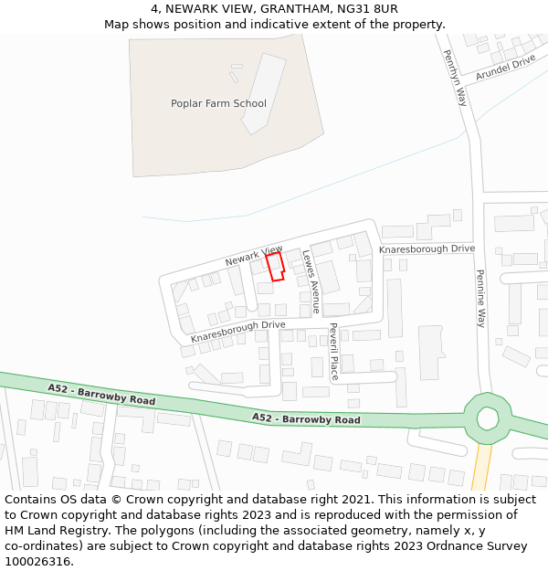 4, NEWARK VIEW, GRANTHAM, NG31 8UR: Location map and indicative extent of plot