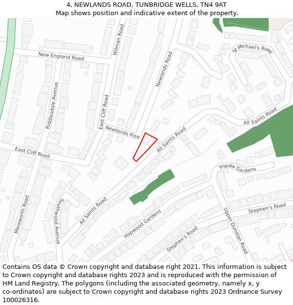 4, NEWLANDS ROAD, TUNBRIDGE WELLS, TN4 9AT: Location map and indicative extent of plot