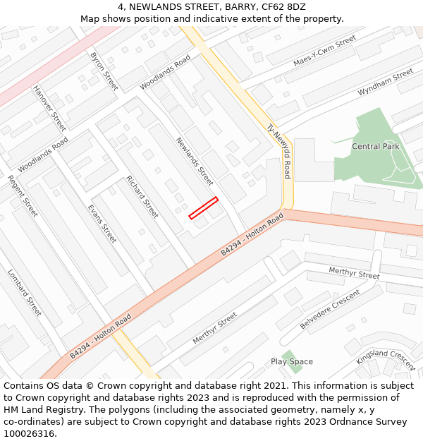 4, NEWLANDS STREET, BARRY, CF62 8DZ: Location map and indicative extent of plot