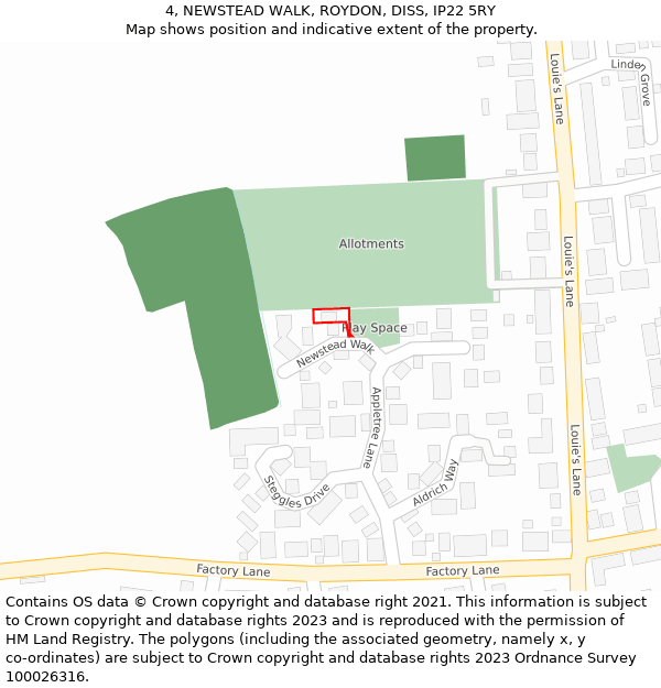 4, NEWSTEAD WALK, ROYDON, DISS, IP22 5RY: Location map and indicative extent of plot