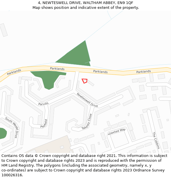 4, NEWTESWELL DRIVE, WALTHAM ABBEY, EN9 1QF: Location map and indicative extent of plot