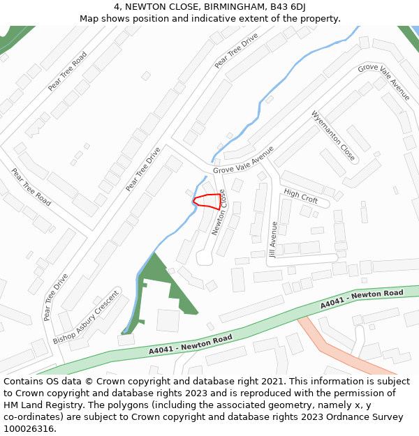 4, NEWTON CLOSE, BIRMINGHAM, B43 6DJ: Location map and indicative extent of plot