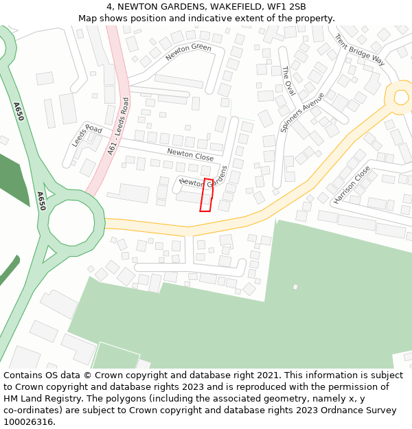 4, NEWTON GARDENS, WAKEFIELD, WF1 2SB: Location map and indicative extent of plot