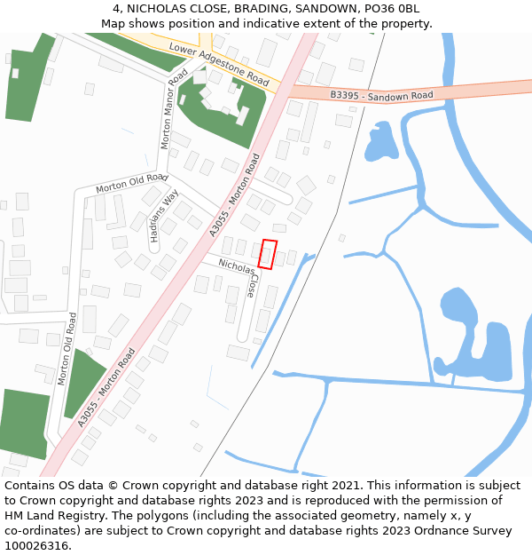 4, NICHOLAS CLOSE, BRADING, SANDOWN, PO36 0BL: Location map and indicative extent of plot