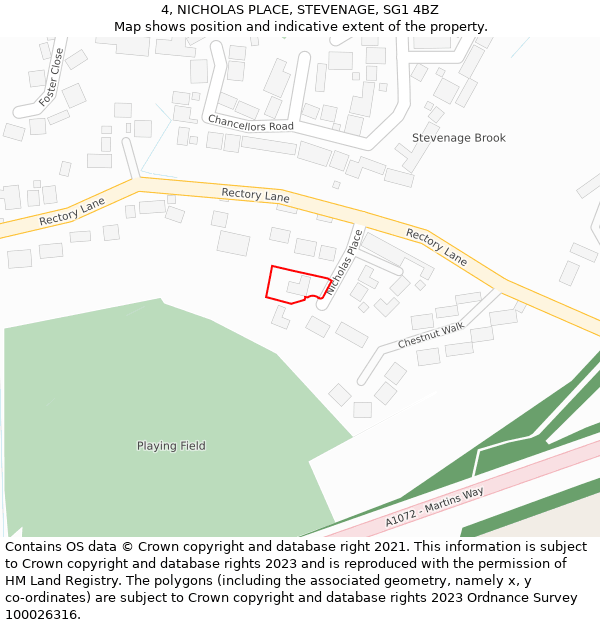 4, NICHOLAS PLACE, STEVENAGE, SG1 4BZ: Location map and indicative extent of plot