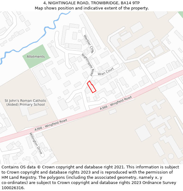 4, NIGHTINGALE ROAD, TROWBRIDGE, BA14 9TP: Location map and indicative extent of plot