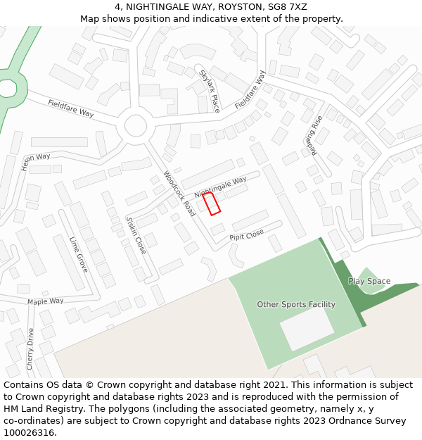 4, NIGHTINGALE WAY, ROYSTON, SG8 7XZ: Location map and indicative extent of plot