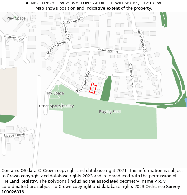 4, NIGHTINGALE WAY, WALTON CARDIFF, TEWKESBURY, GL20 7TW: Location map and indicative extent of plot