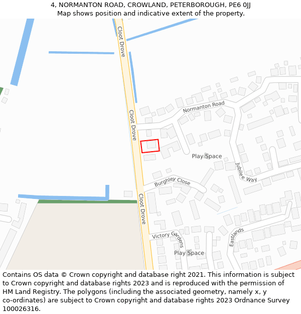 4, NORMANTON ROAD, CROWLAND, PETERBOROUGH, PE6 0JJ: Location map and indicative extent of plot