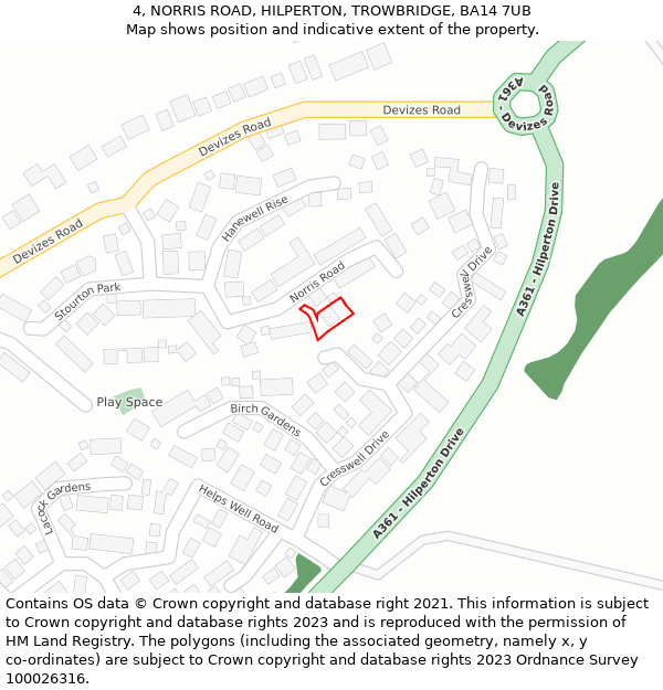 4, NORRIS ROAD, HILPERTON, TROWBRIDGE, BA14 7UB: Location map and indicative extent of plot