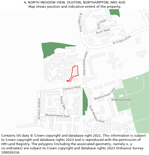 4, NORTH MEADOW VIEW, DUSTON, NORTHAMPTON, NN5 4UD: Location map and indicative extent of plot