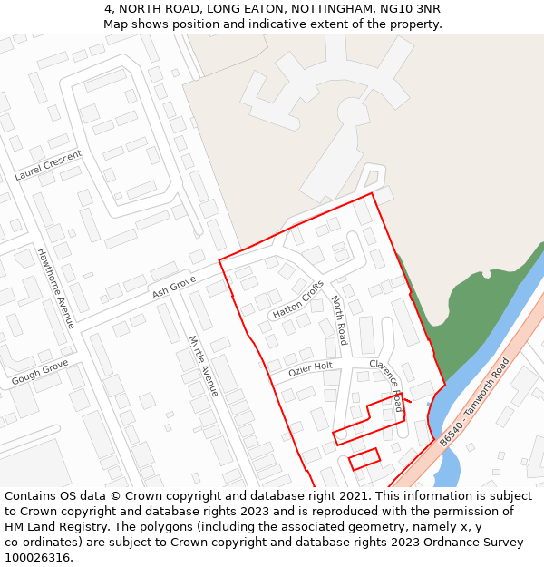 4, NORTH ROAD, LONG EATON, NOTTINGHAM, NG10 3NR: Location map and indicative extent of plot