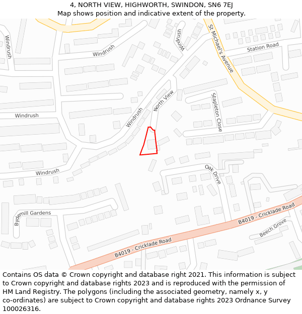 4, NORTH VIEW, HIGHWORTH, SWINDON, SN6 7EJ: Location map and indicative extent of plot