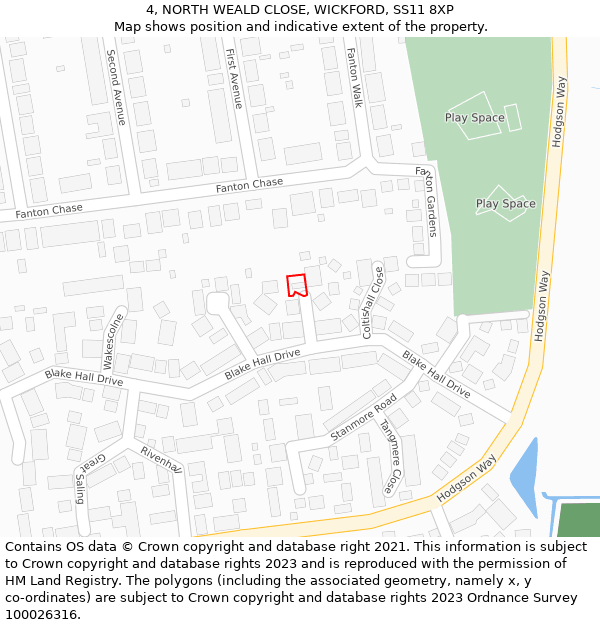 4, NORTH WEALD CLOSE, WICKFORD, SS11 8XP: Location map and indicative extent of plot
