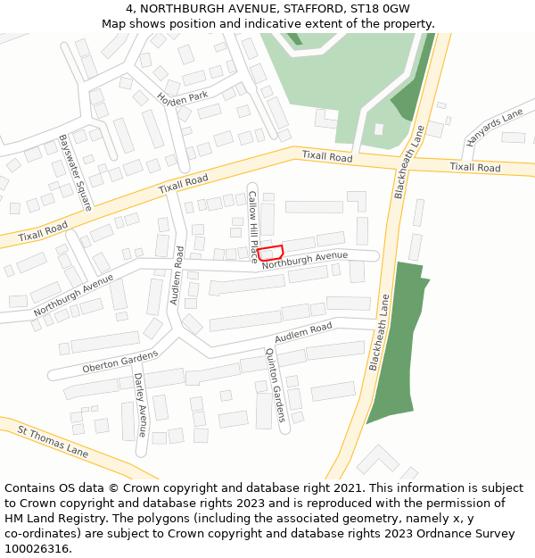 4, NORTHBURGH AVENUE, STAFFORD, ST18 0GW: Location map and indicative extent of plot