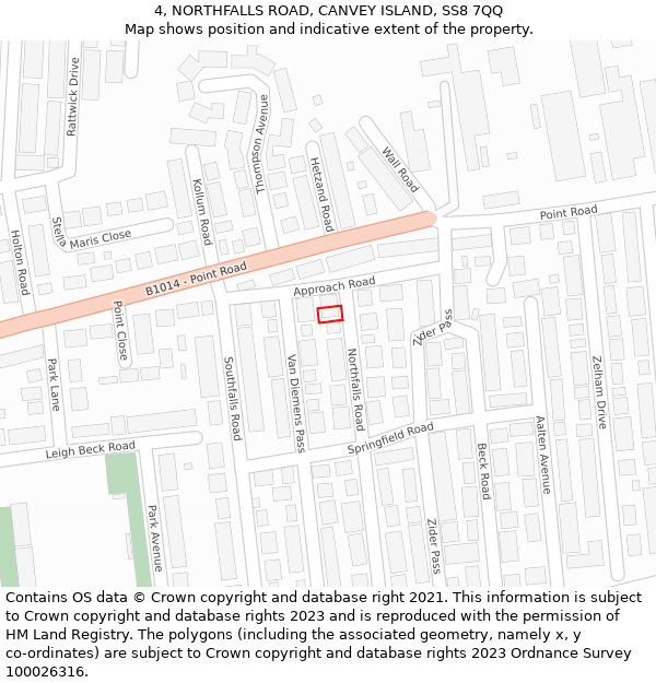 4, NORTHFALLS ROAD, CANVEY ISLAND, SS8 7QQ: Location map and indicative extent of plot