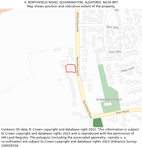 4, NORTHFIELD ROAD, QUARRINGTON, SLEAFORD, NG34 8RT: Location map and indicative extent of plot