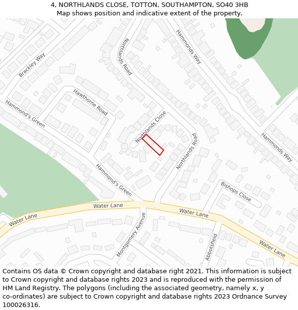 4, NORTHLANDS CLOSE, TOTTON, SOUTHAMPTON, SO40 3HB: Location map and indicative extent of plot