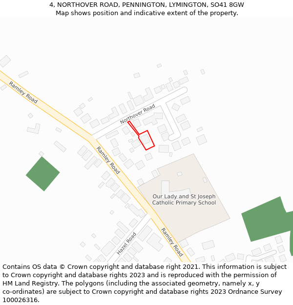 4, NORTHOVER ROAD, PENNINGTON, LYMINGTON, SO41 8GW: Location map and indicative extent of plot