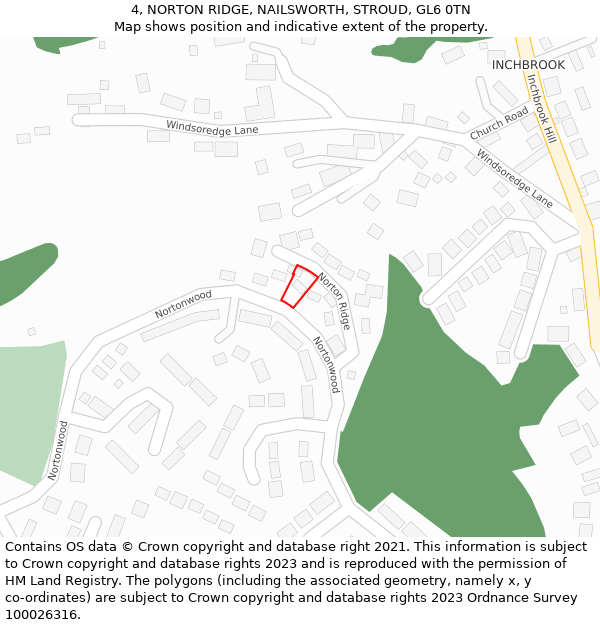 4, NORTON RIDGE, NAILSWORTH, STROUD, GL6 0TN: Location map and indicative extent of plot