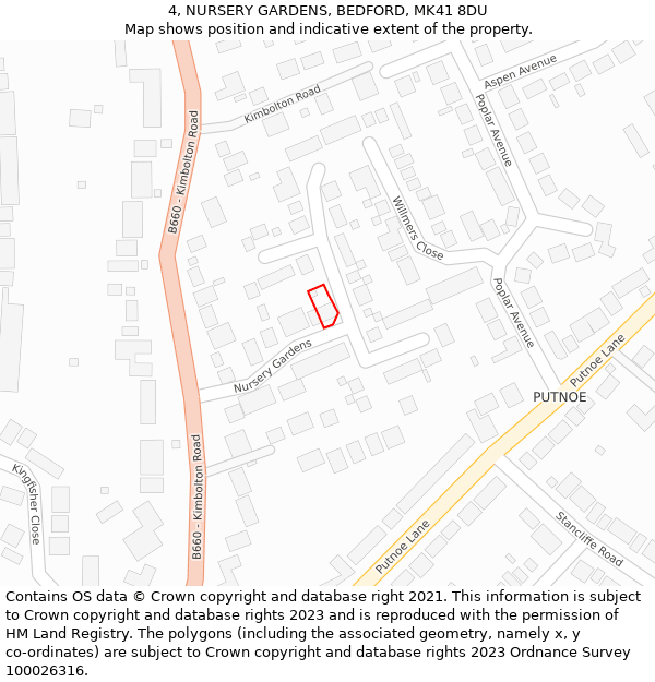 4, NURSERY GARDENS, BEDFORD, MK41 8DU: Location map and indicative extent of plot