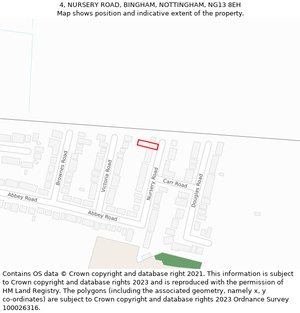 4, NURSERY ROAD, BINGHAM, NOTTINGHAM, NG13 8EH: Location map and indicative extent of plot