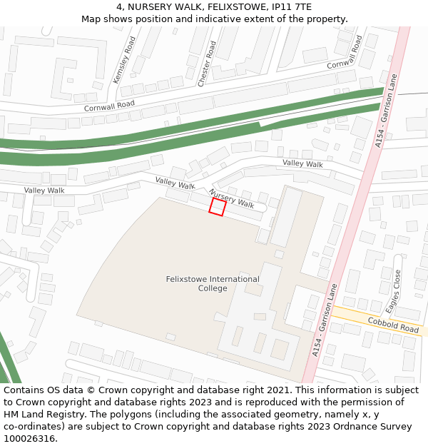 4, NURSERY WALK, FELIXSTOWE, IP11 7TE: Location map and indicative extent of plot