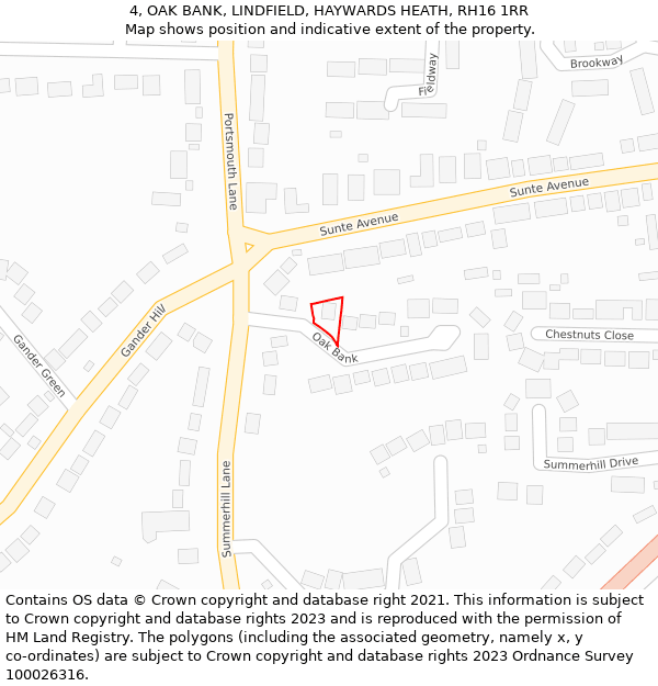 4, OAK BANK, LINDFIELD, HAYWARDS HEATH, RH16 1RR: Location map and indicative extent of plot