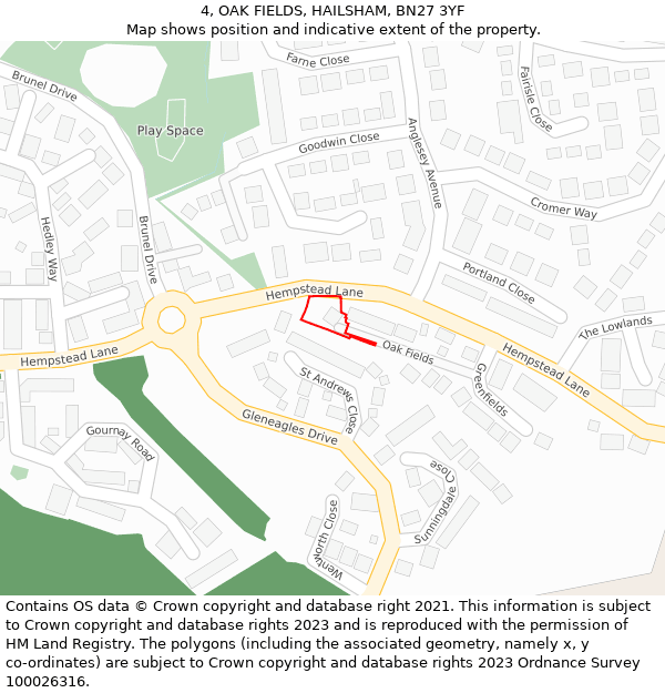 4, OAK FIELDS, HAILSHAM, BN27 3YF: Location map and indicative extent of plot