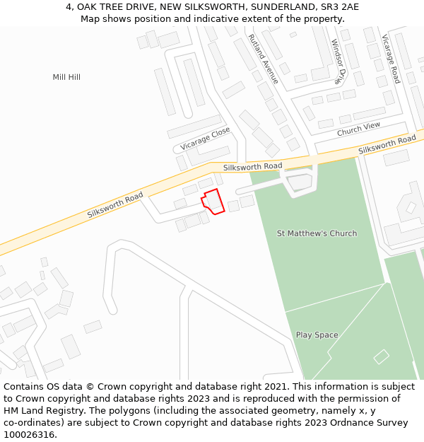 4, OAK TREE DRIVE, NEW SILKSWORTH, SUNDERLAND, SR3 2AE: Location map and indicative extent of plot