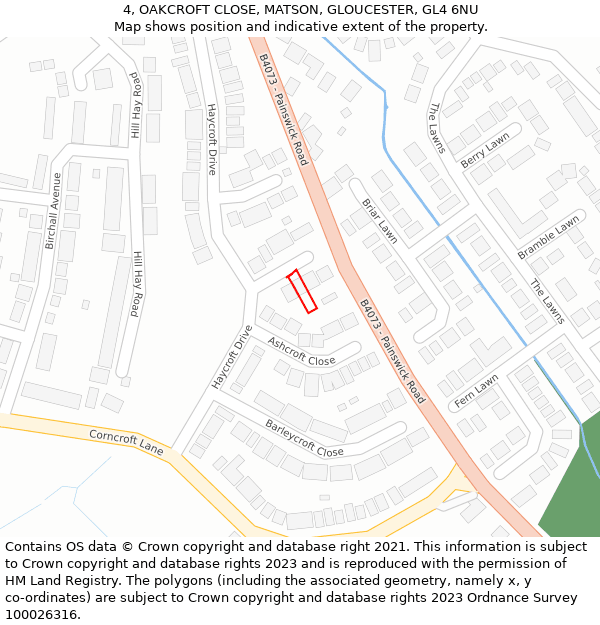 4, OAKCROFT CLOSE, MATSON, GLOUCESTER, GL4 6NU: Location map and indicative extent of plot