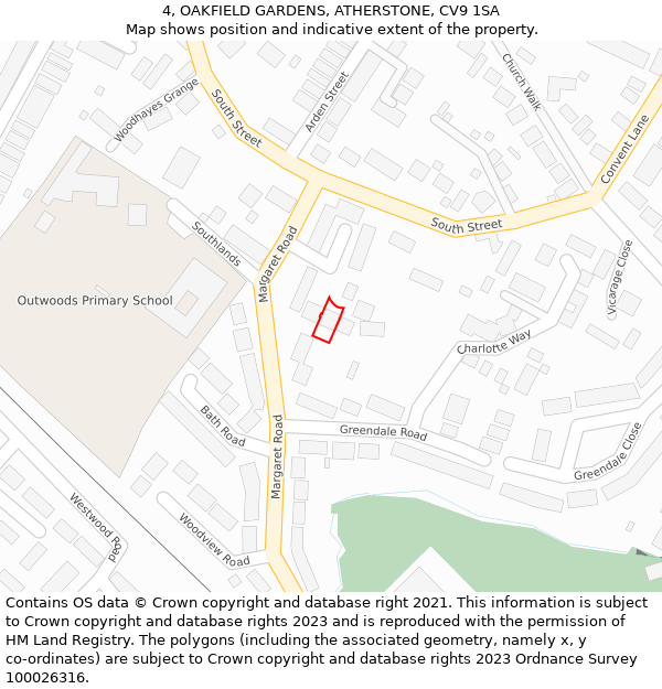 4, OAKFIELD GARDENS, ATHERSTONE, CV9 1SA: Location map and indicative extent of plot