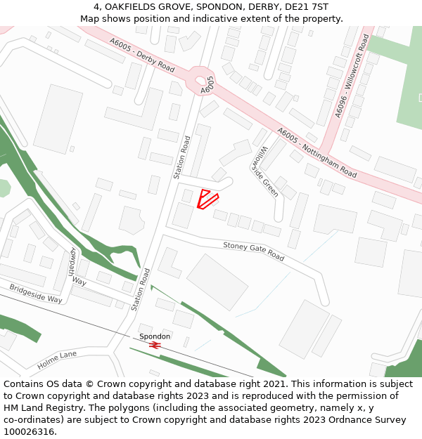 4, OAKFIELDS GROVE, SPONDON, DERBY, DE21 7ST: Location map and indicative extent of plot